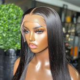 Black Straight Silk Top Front Lace Brazillian Raw Human Hair Wig